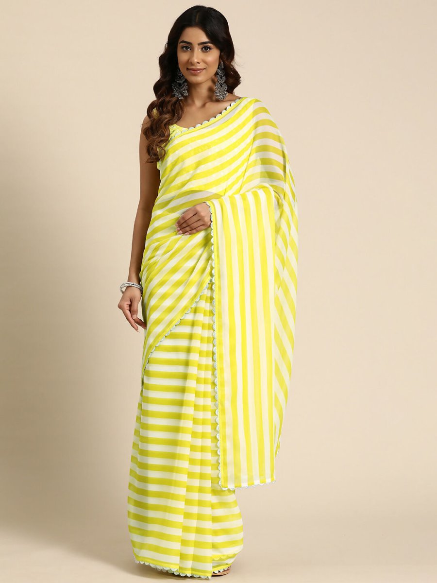 Ahalyaa Women's Traditional Semi Stitch Saree - Yellow | Grocsy