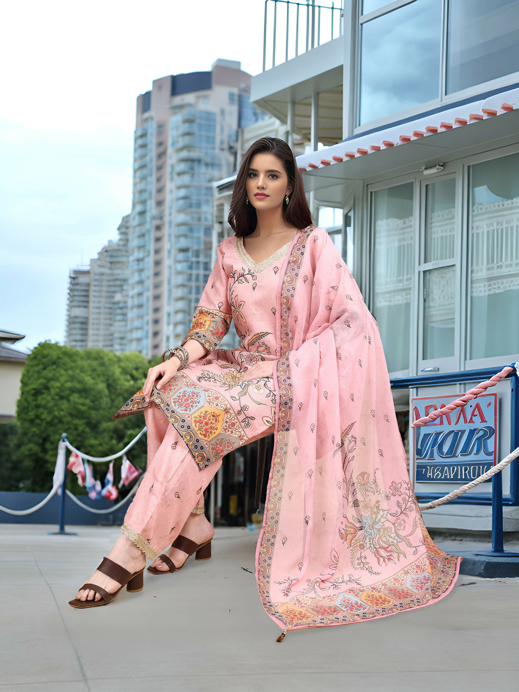Joban Fashion Pink Position Digital Print With Position Foil Kurta Set | Grocsy
