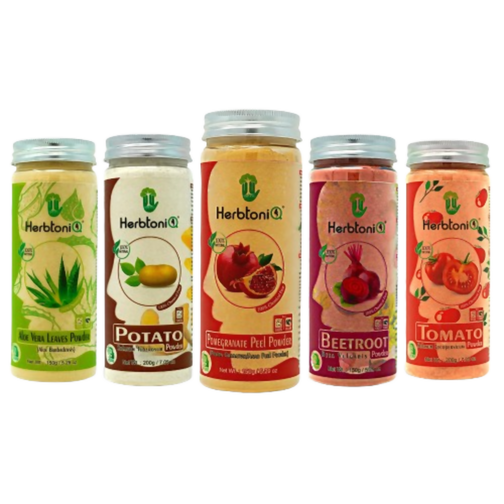 Herbtoniq Face Pack Powders - Aloe Vera, Potato, Beetroot, Tomato and Pomegranate | Grocsy