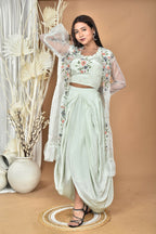 Morchari Women Hand Embroidery Crop Top-Sea Green | Grocsy