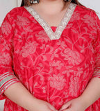 Miravan Plus Size Women'S Red Jaipuri Printed Cotton Ethnic Anarkali Kurta | Grocsy