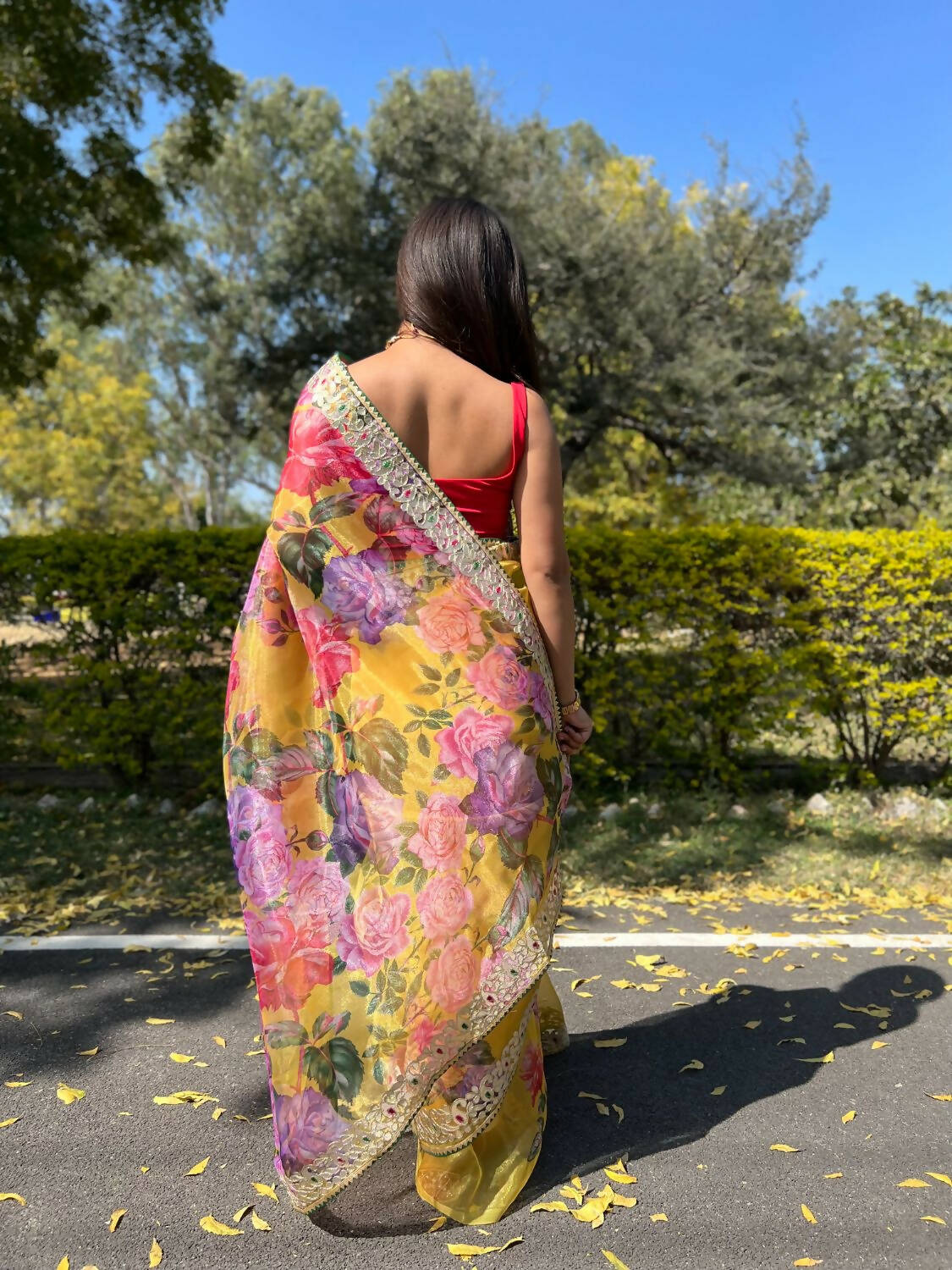 Vamsee Yellow Organza Saree | Grocsy