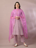 Myshka Women's Multi Printed Cotton Straight Party Kurta Set With Dupatta | Grocsy