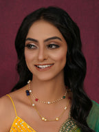 Layered Pearl and Gold Neckpiece with Multi Stones (Multi Color) - Ruby Raang | Grocsy