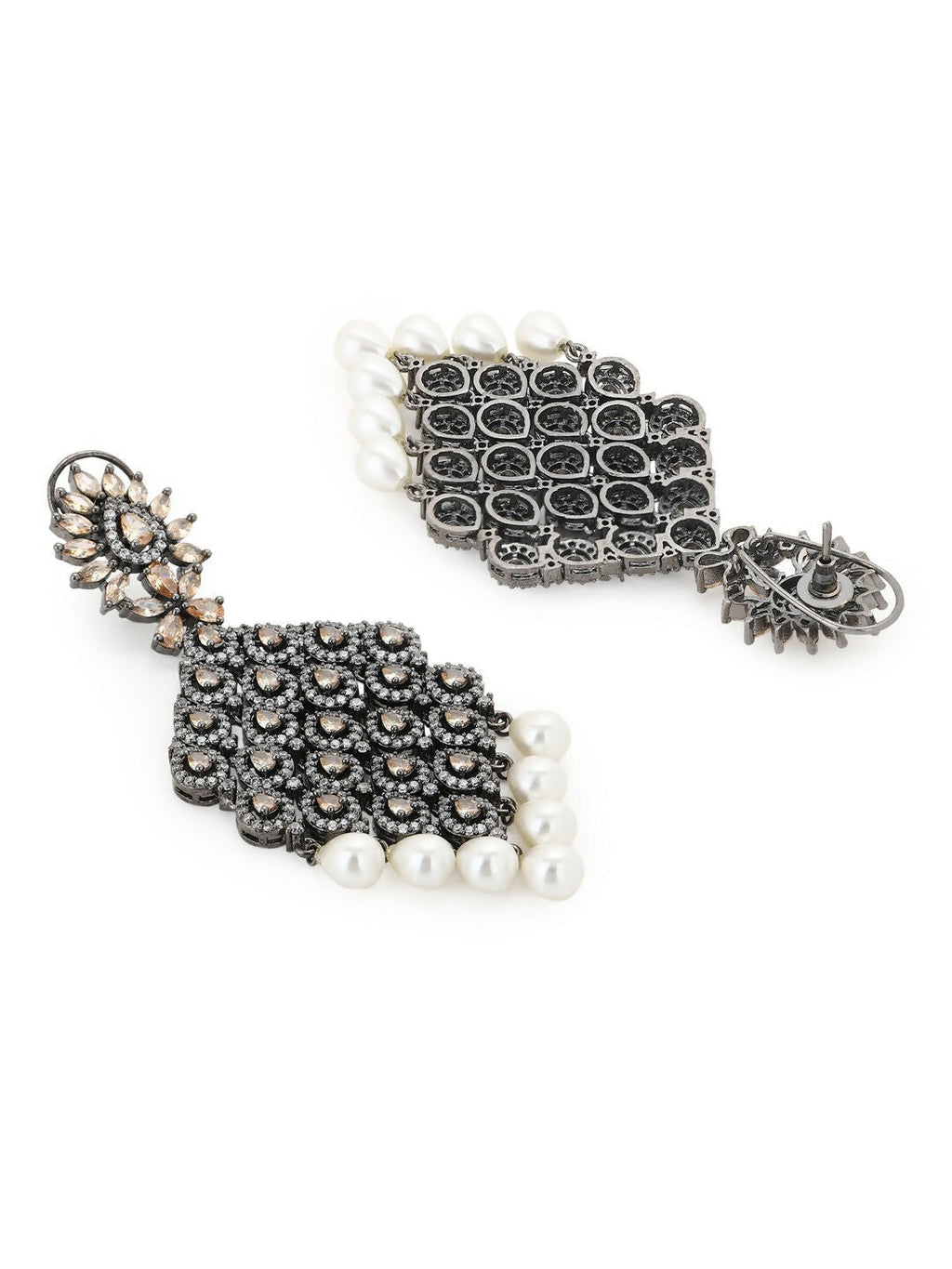 Champaign & Pearl Drop Earrings- Ruby Raang | Grocsy