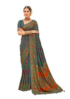 Joban Fashion Faux Chiffon Light Weight Grey Colored With Zari Border Saree | Grocsy