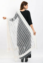 Mominos Fashion Moeza Women's Orgenza Mirror Stripe Thread Work White Dupatta | Grocsy