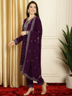 Jyoti Fashion Women's Burgundy Georgette Resham Thread & Sequin Kurta with Trouser & Dupatta | Grocsy