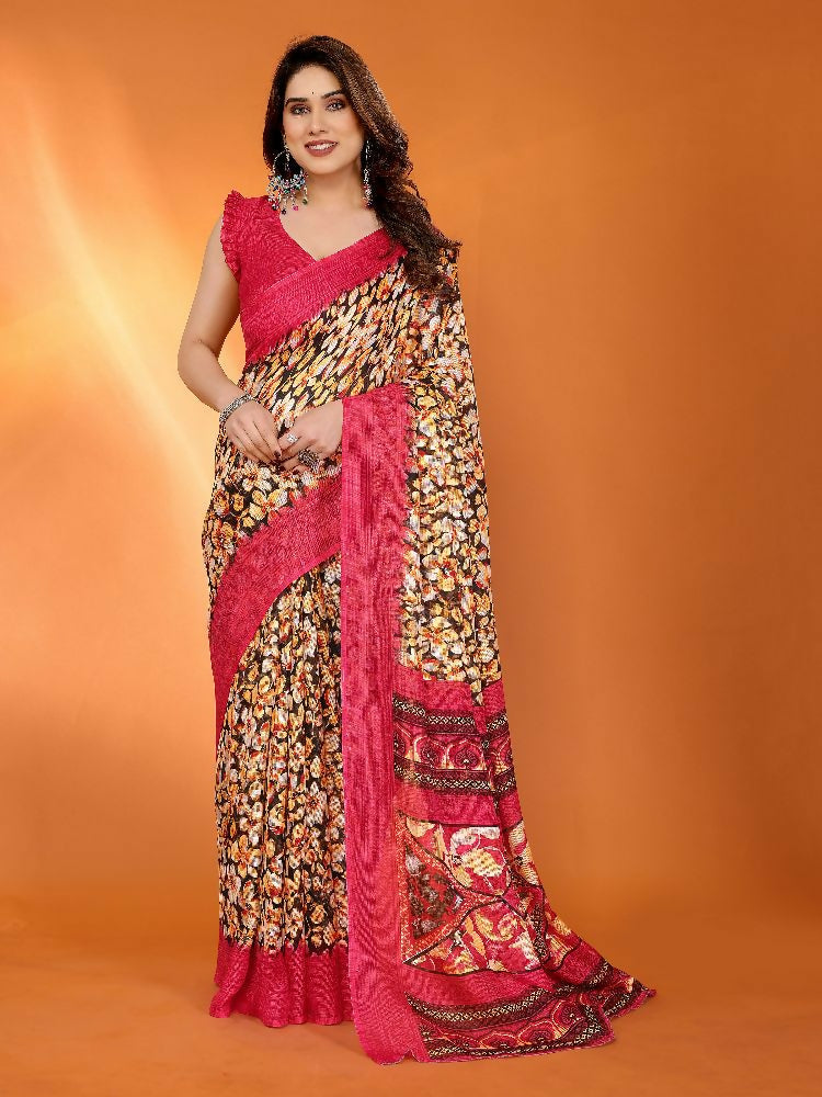PR Fashion Red Kota Doria Printed Saree | Grocsy
