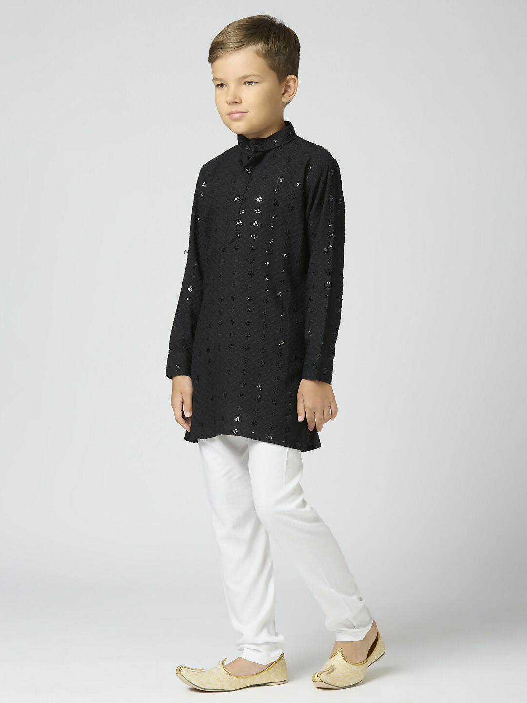 Joban Fashion Kids Island Full Sleeves Cotton Kurta and Pyjama Set with Sequin work - Black | Grocsy