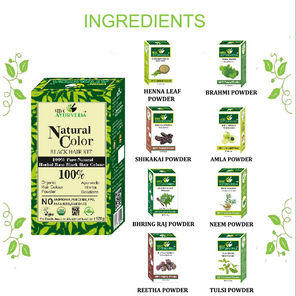 VedicAyurveda Natural Color Black Hair Kit | Grocsy