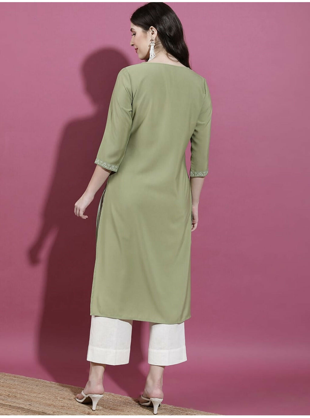 Cheera Women Stylish Hand Block Printed Cotton Blend Flared Kurta - Olive Green | Grocsy