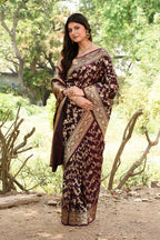 Joban Fashion Plum Purple Banarasi Soft Pure Handloom Banarasi Silk Saree | Grocsy