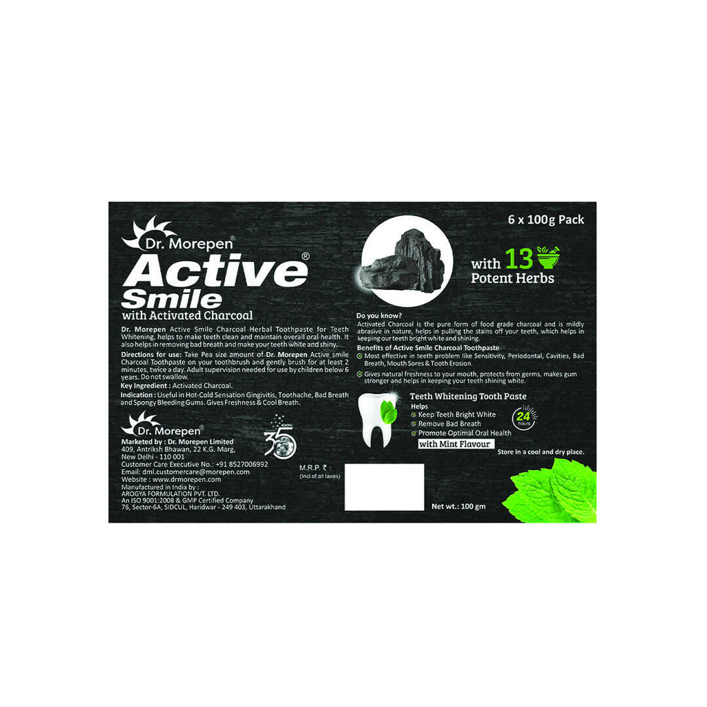 Dr. Morepen Active Smile Charcoal Toothpaste with Bamboo Brush | Grocsy