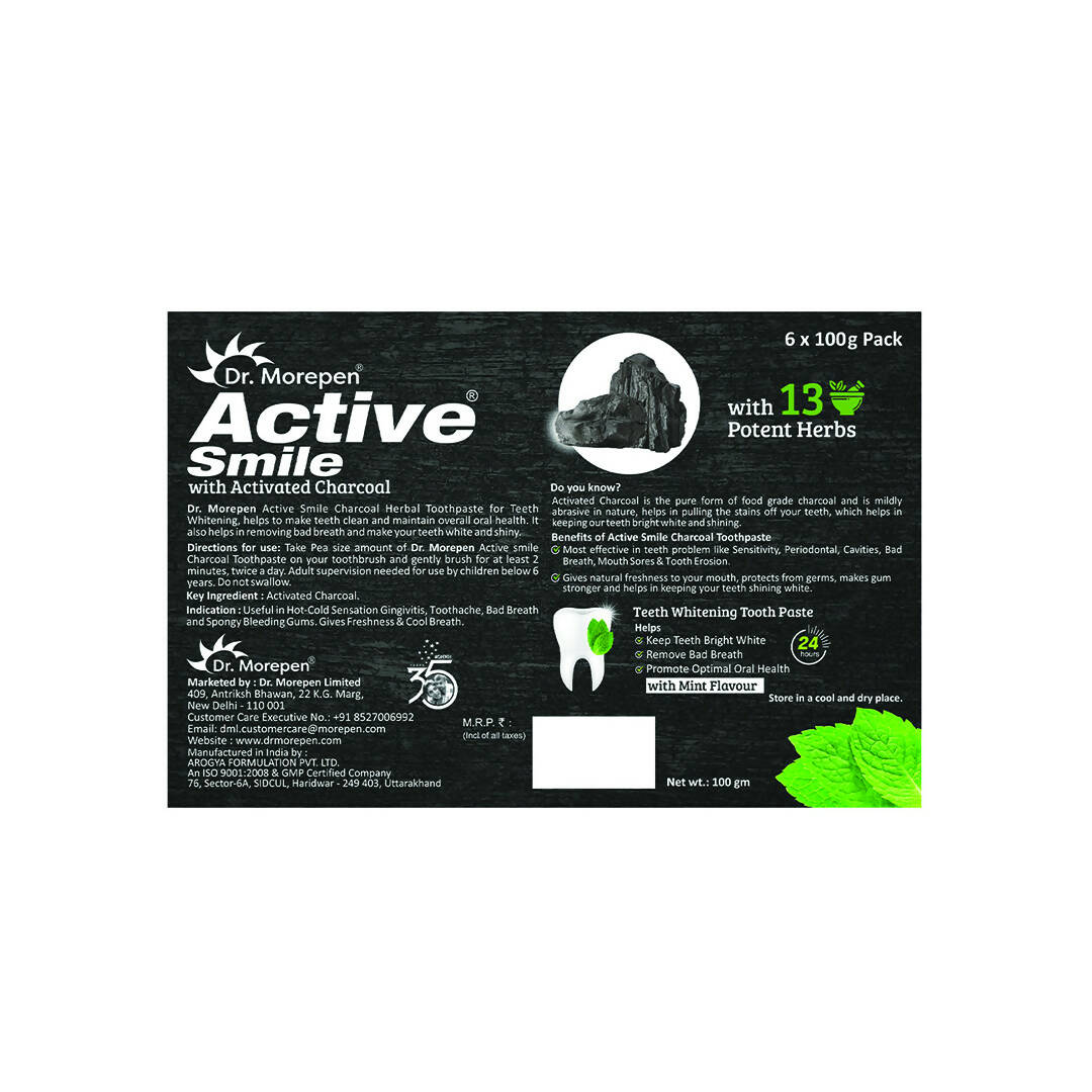 Dr. Morepen Active Smile Charcoal Toothpaste with Bamboo Brush | Grocsy
