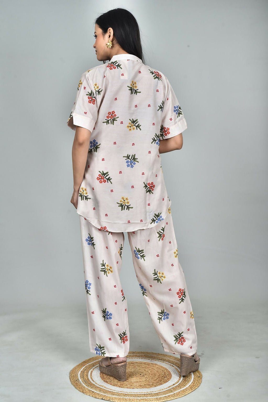 Morchari Digital Print Semi Muslin Co-Ord Set Top & Trouser-Multicolor | Grocsy