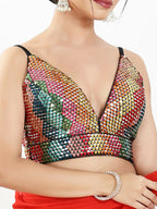 Joban Fashion Black Multi Sequin Padded Blouse With V Neck Sleeveless | Grocsy