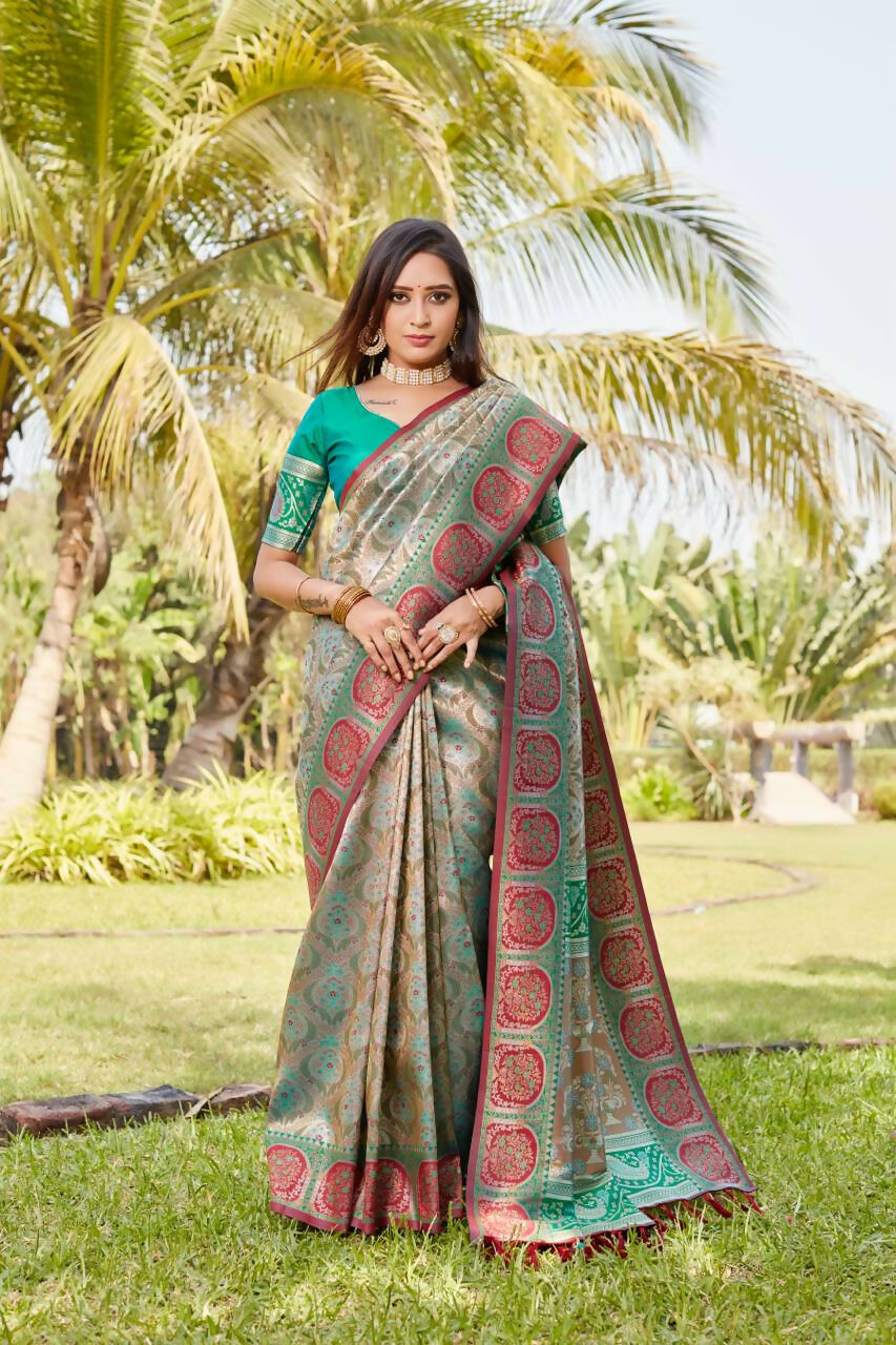 Vastranavya Boutique Collection Kanjivaram Soft Silk Saree With Unstitched Blouse - Brown | Grocsy
