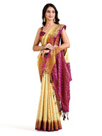 Mimosa Women's Beige Mysore Silk Crepe Saree | Grocsy