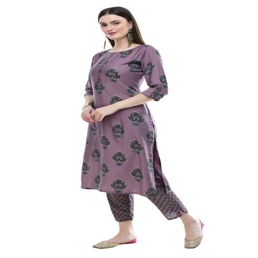 Lagi Women's Mauve Printed Straight Kurta & Pant (MC39B) | Grocsy