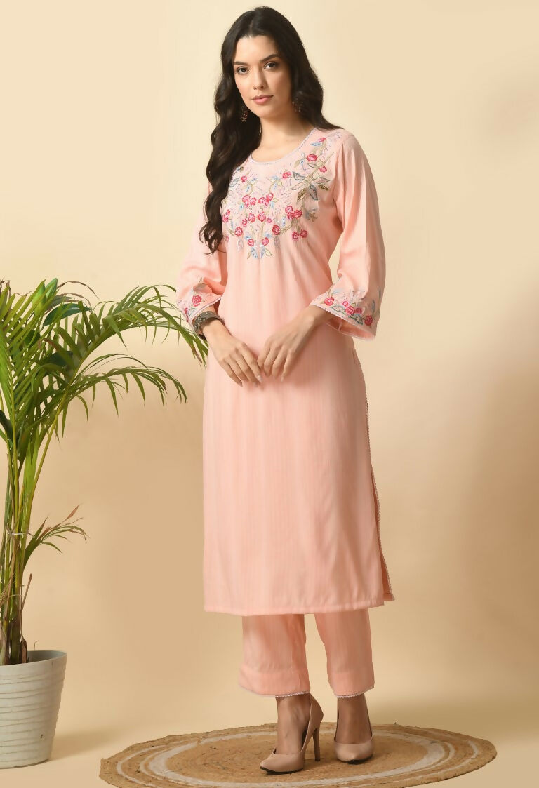 Joban Fashion Peach Cotton Rayon Kurta Set | Grocsy