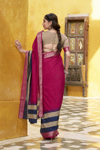 Vastranavya Pink Printed with Zari Weaving Work Poly Cotton Saree & Unstitched Blouse | Grocsy