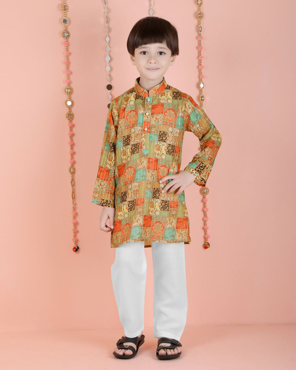 Joban Fashion Kids Island Cotton Full Sleeves Printed Kurta and Pyjama- Multi | Grocsy