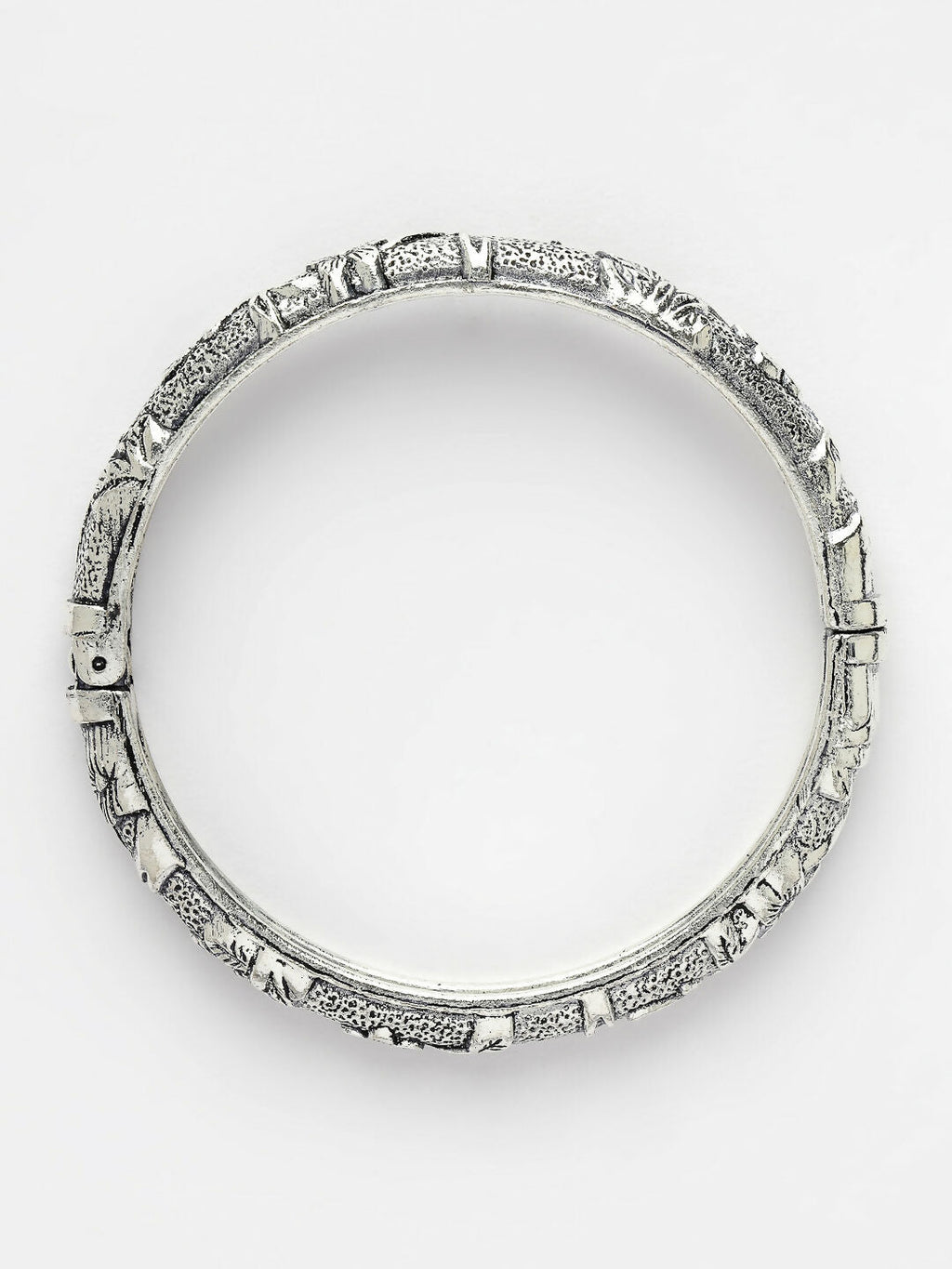 NVR Women's Set of 2 Silver-Toned German Silver Floral Oxidised Kada Bangle
