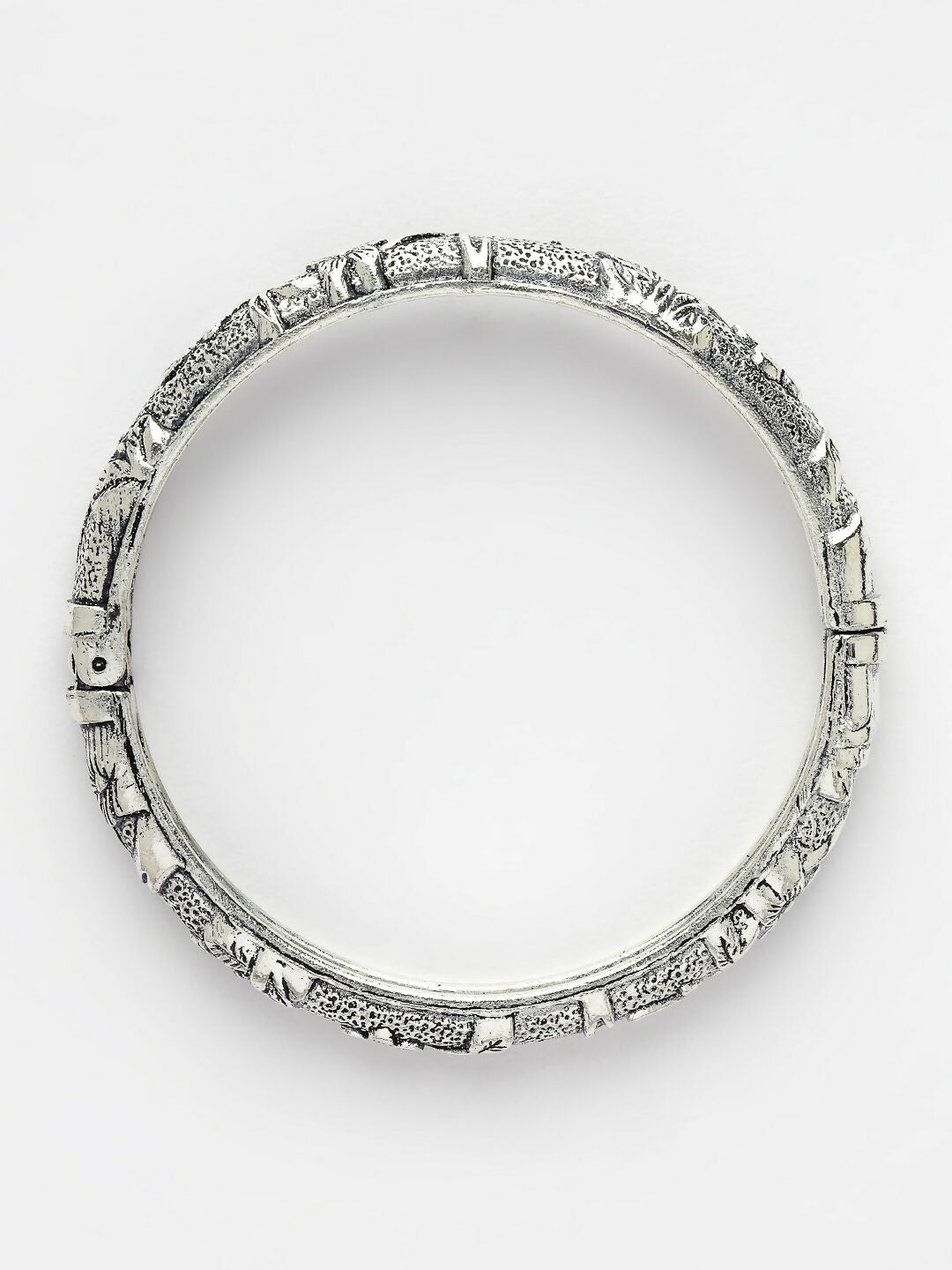 NVR Women's Set of 2 Silver-Toned German Silver Floral Oxidised Kada Bangle