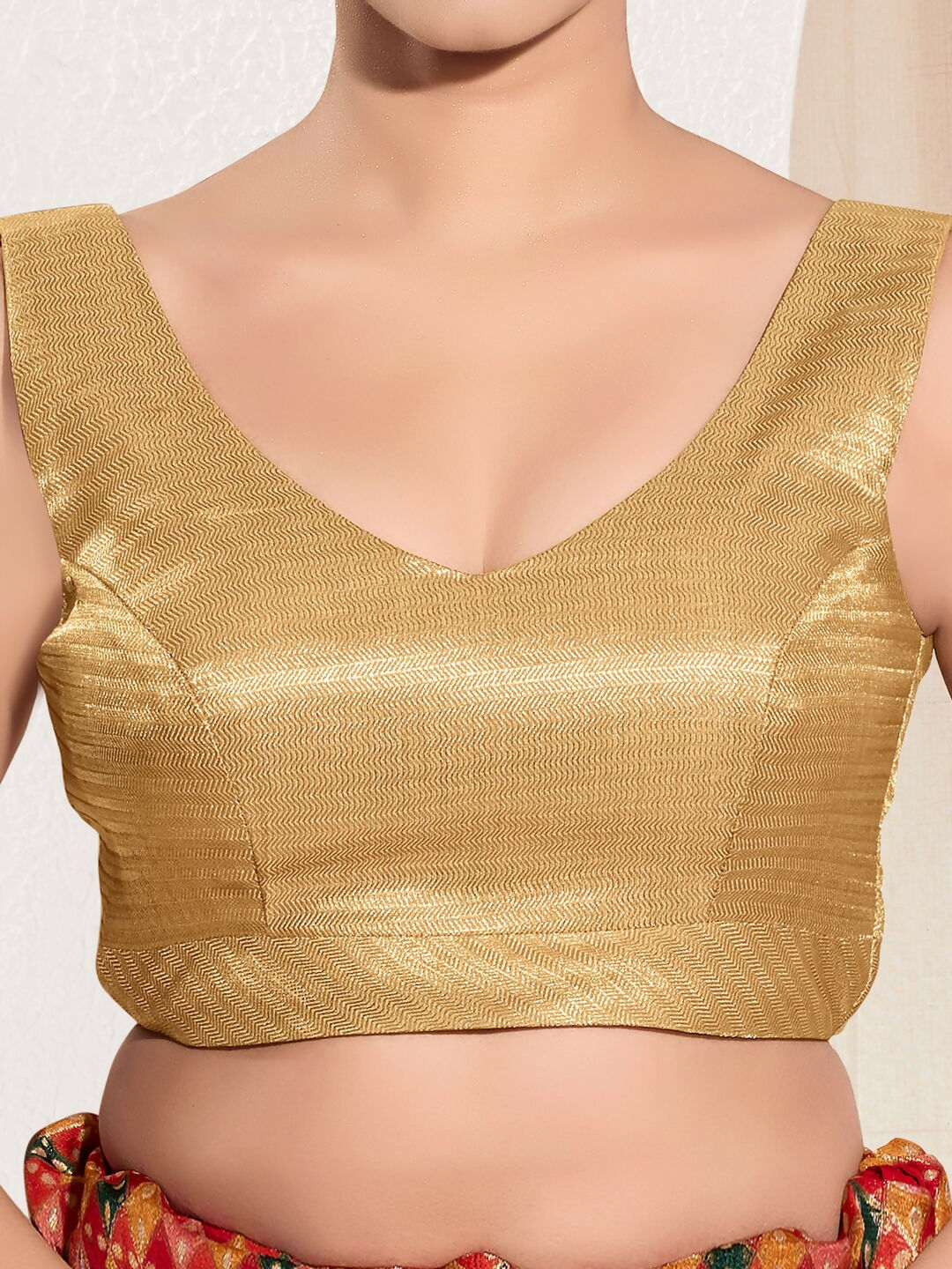Joban Fashion Gold Mulberry Silk Padded Blouse With Sweetheart Neck Sleeveless | Grocsy