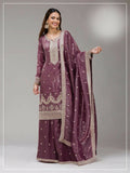 Anaita Purple Gold Crush Stitched Suit with Embroidery & Sequins Work | Grocsy