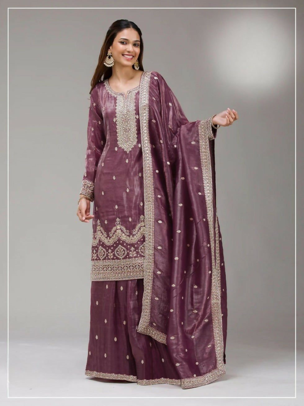 Anaita Purple Gold Crush Stitched Suit with Embroidery & Sequins Work | Grocsy