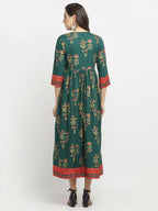Rudra Bazaar Green Yoke Designed Flared Ethnic Kurta | Grocsy