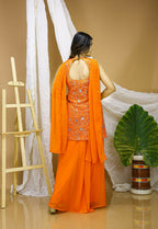 Joban Fashion Orange Georgette Embroidered Sharara Set | Grocsy