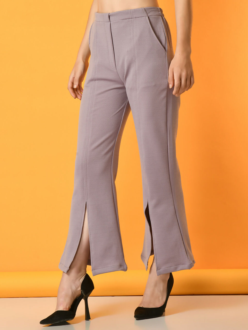 Myshka Women's Lavender Flared Party Trouser | Grocsy