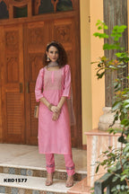 Pink Chinon Embroidered Kurta and Bottom with Dupatta - Akashara | Grocsy