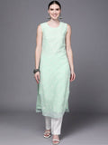 Ahalyaa Women Sea Green Floral Printed Georgette Kurta | Grocsy