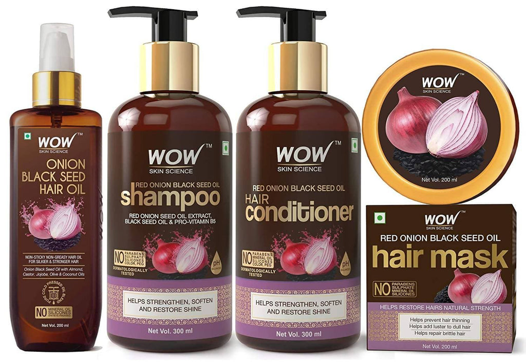 Wow Skin Science Onion Black Seed Oil Hair Care Ultimate 4 Kit | Grocsy