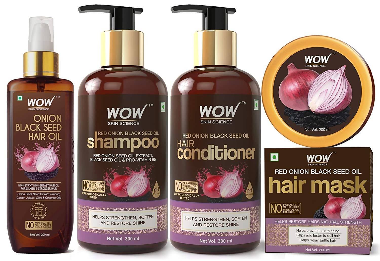 Wow Skin Science Onion Black Seed Oil Hair Care Ultimate 4 Kit | Grocsy