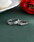VOJ Stainless Steel Cubic Zirconia Silver Plated Adjustable Ring Set for Couple | Grocsy