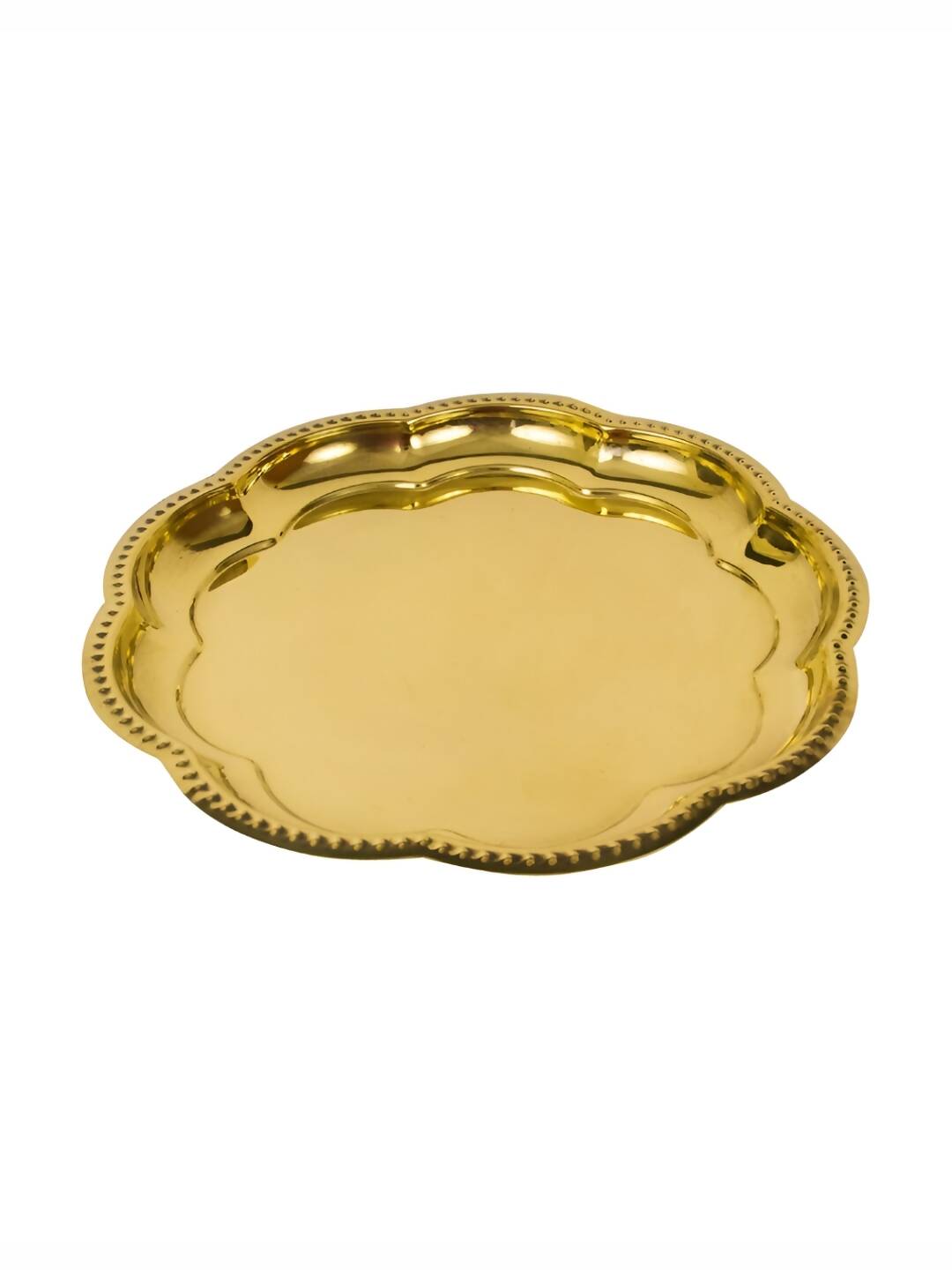 Spillbox Gold-Toned Brass Zig Zag Round Thali Round Pooja Essential | Grocsy