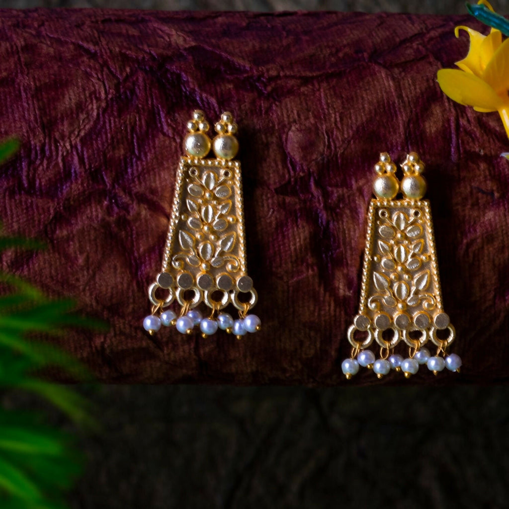 Joban Fashion Women Matte Gold Brass Earrings | Grocsy