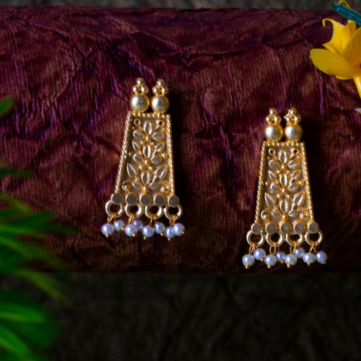 Joban Fashion Women Matte Gold Brass Earrings | Grocsy