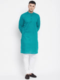 Even Apparels Green Pure Cotton Men's Kurta With Band Collar | Grocsy