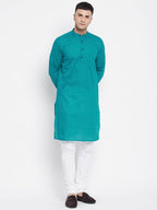 Even Apparels Green Pure Cotton Men's Kurta With Band Collar | Grocsy
