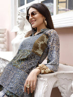 Blue Rayon Paisley & Floral Printed Top with Matching Bottom - Eesha | Grocsy