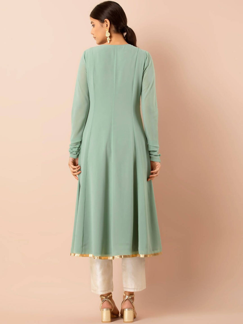 Indya Green Embroidered A-Line Kurta | Grocsy