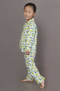 Breathables Kids Cotton Night Suit – White Avocado Print Shirt & Pyjama Co-Ord Set For Boys & Girls | Grocsy