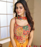 Anaita Orange Heavy Chinon Stitched 3 Piece Set With Sequence & Mirror Work | Grocsy