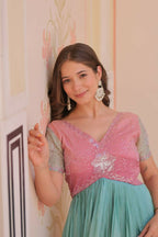 Vastranavya Lavender Gold Crush Padding With Beads Embroidered Work Gown | Grocsy